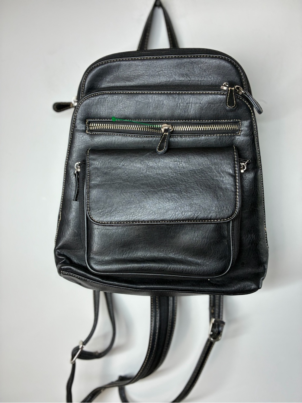 Bass Black Leather Backpack with Front Flap Pocket